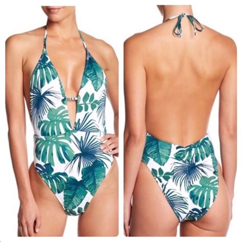 The Bikini Lab Swim Nwt The Bikini Lab Fronds One Piece Bathing Suit White Green Blue Sz