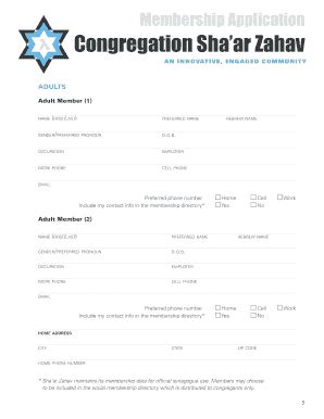 Fillable Online Shaarzahav Membership Application Congregation Sha Ar