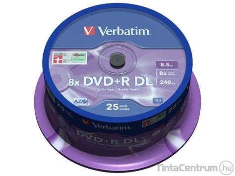 DVD R lemez kétrétegű nyomtatható 8 5GB 8x hengeren VERBATIM