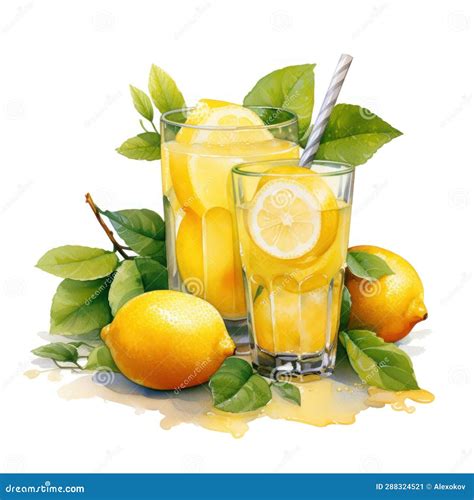 Bright Watercolor Lemon Juice Clipart AI Generated Stock Illustration