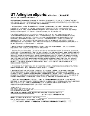 Fillable Online UT Arlington ESports Waiver Form ALL AGES Fax Email