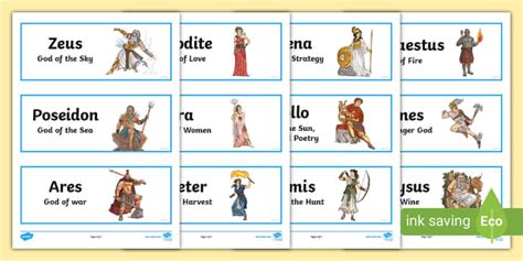 Greek Gods And Goddesses Display Word Cards Teacher Made