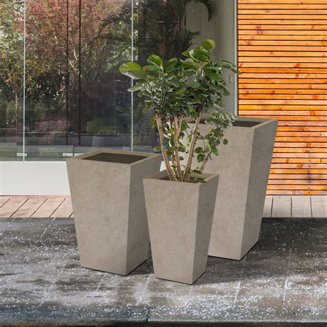 Kante And H Natural Concrete Tall Planters Set Of