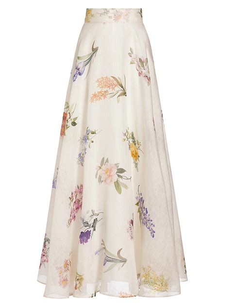 Zimmermann Natura Linen Silk Floral Maxi Skirt Multi Botanical Ivory