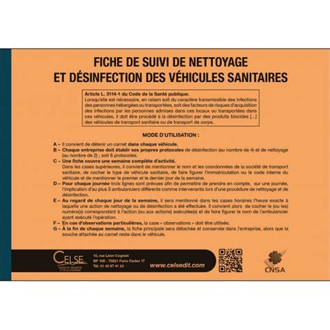 Carnet De Fiches De Suivi De Nettoyage Et De Desinfection Des Vehicules