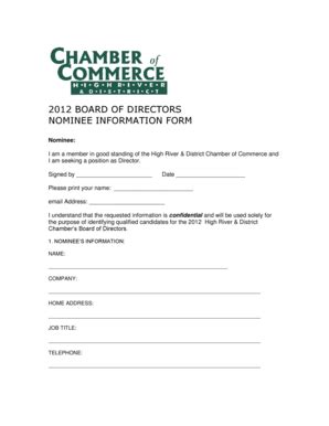 Fillable Online Board Of Directors Nominee Information Form High