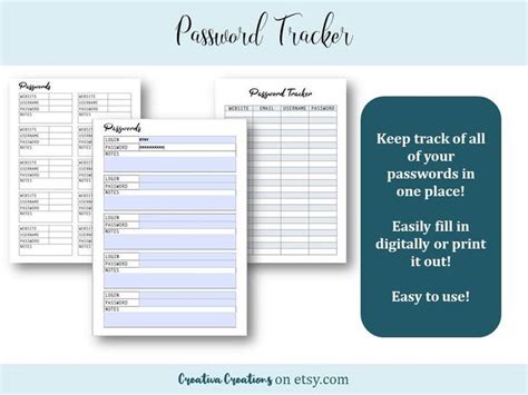 Password Tracker Fillable Pdf Password Log Fillable Password Etsy