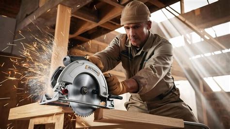 Premium Photo Carpenter Using Circular Saw For Cutting Wooden Boards