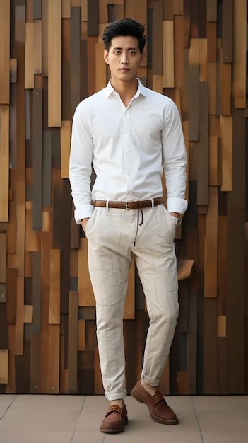 Premium Photo Asian Man Wearing White Shirt And Beige Pants