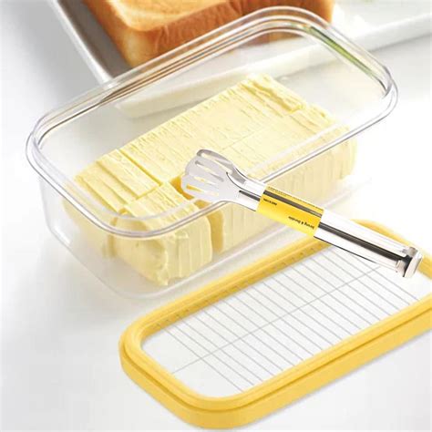 Butter Slicer Cutter Dish Airtight Box Stick Container Airtight Lid