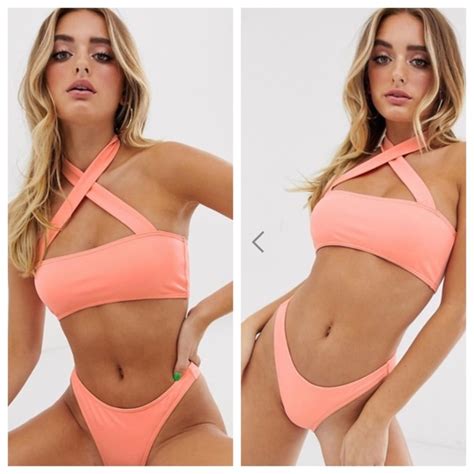 ASOS Swim Missguided High Neck Bikini In Coral Nwt Poshmark