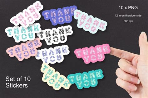 Thank You Printable Stickers Set of 10 PNG