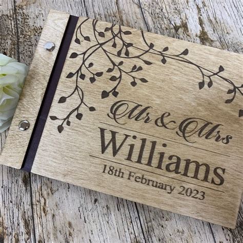 Personalised Wedding Guest Book Floral Wooden Wedding | Etsy