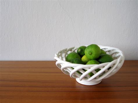 White Ceramic Lattice Fruit Bowl Vintage by MadsenModern on Etsy