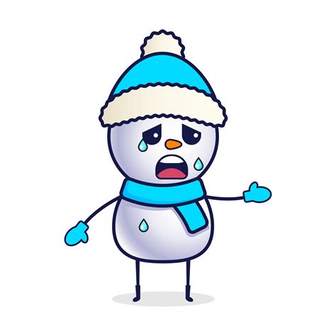 Crying cartoon snowman in christmas hat 14499188 Vector Art at Vecteezy