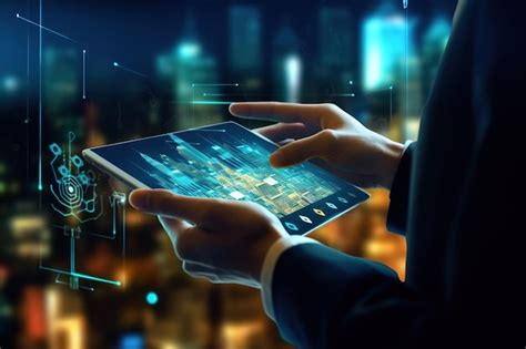 Premium Ai Image Businessman Is Holding A Tablet Showing Holographic