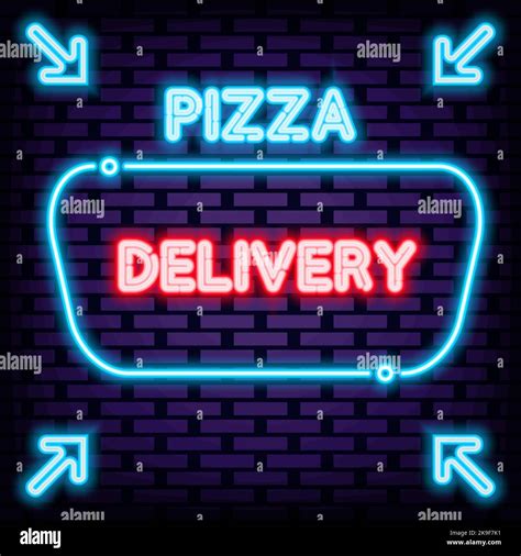 Pizza Delivery Neon Sign Vector Neon Script Light Art Stock Vector