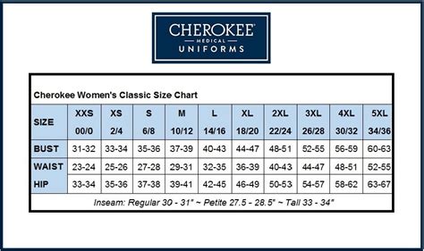 Cherokee Size Chart A Visual Reference Of Charts Chart Master