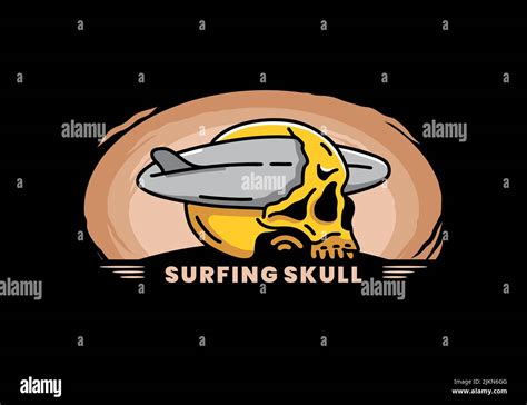 Illustration Design Of A Surfboard Piercing The Skull Stock Vector