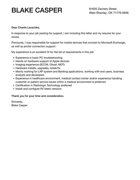 Support Cover Letter Velvet Jobs