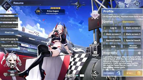 Azur Lane KMS Prinz Eugen L2D Skin Talk Move Final Lap YouTube