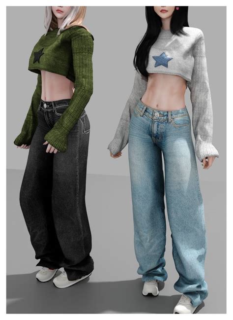 Style Jeans Knit Sweater Babyetears Sims 4 Mods Clothes Sims 4