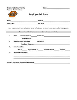 Fillable Online Physicalplant Okstate Employee Exit Form Physical