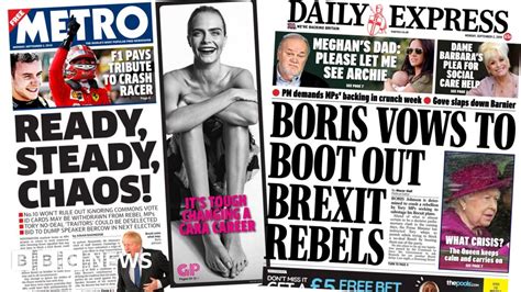 Newspaper Headlines Ready Steady Chaos As Tory Rebels Face Axe