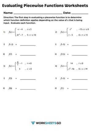 Evaluating Piecewise Functions Worksheets Worksheetsgo