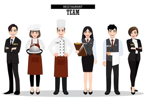 Group Of Hotel Restaurant Team Catering Service Characters Standing