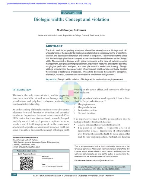 Pdf Biologic Width Concept And Violation