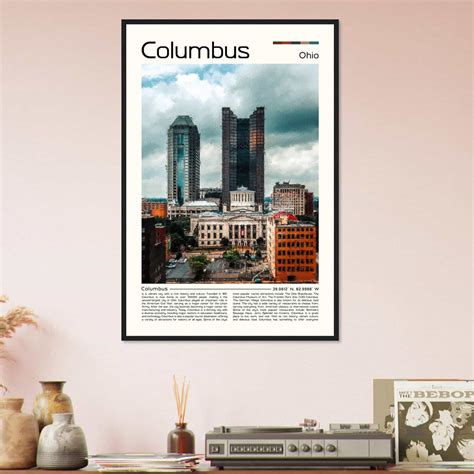 Columbus Ohio Cityscape Poster Print, Columbus Ohio Digital Oil Paint