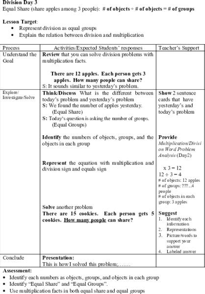 Division Lesson Plan For 3rd 4th Grade Lesson Planet