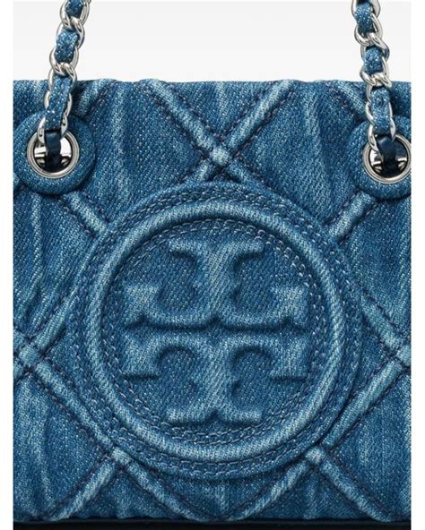 Tory Burch Fleming Mini Denim Shoulder Bag In Blue Lyst