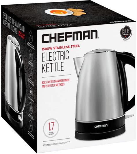 Customer Reviews Chefman 1 7l Electric Kettle With W 360° Swivel Base Stainless Steel Rj11 17