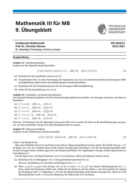 Uebung Aufgaben Mathematik Iii F R Mb Bungsblatt Fachbereich