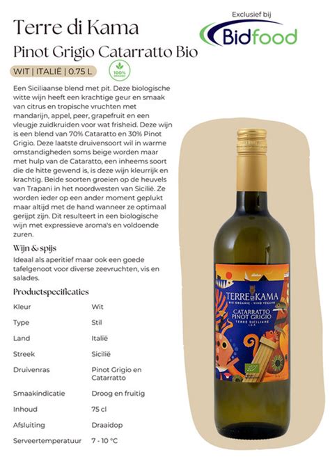 Bidfood Terre Di Kama Pinot Grigio Catarratto Bio Bidfood Pagina