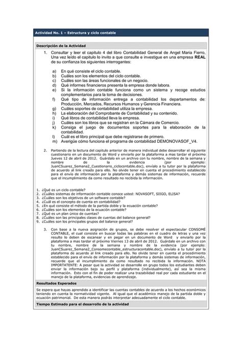 Actividad Unidad Estructura De Las Cuentas Ciclo Contable Pdf