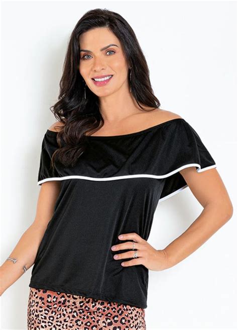 Blusa Preta Babado Moda Evangélica Queima de Estoque