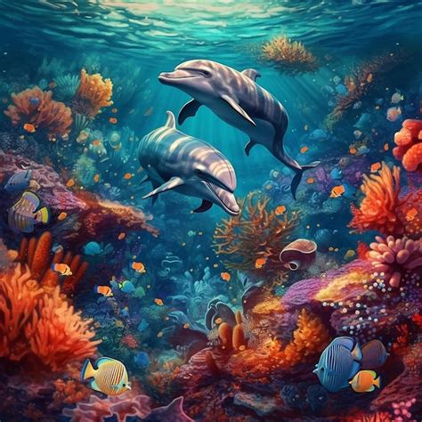 Premium Ai Image Dolphins Swimming In The Ocean Surrounded By Coral