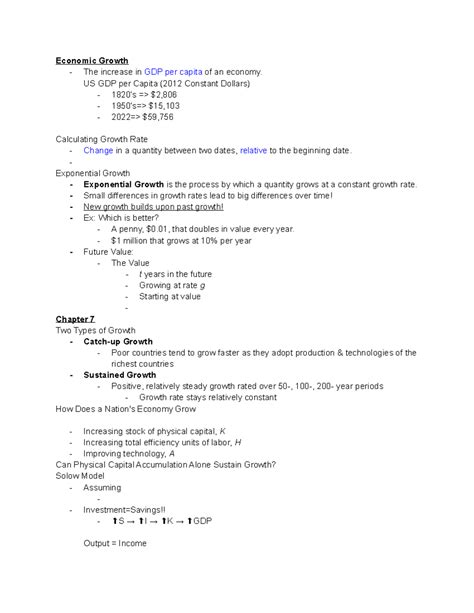 Econ Notes Chapter 7 - Economic Growth - The increase in GDP per capita