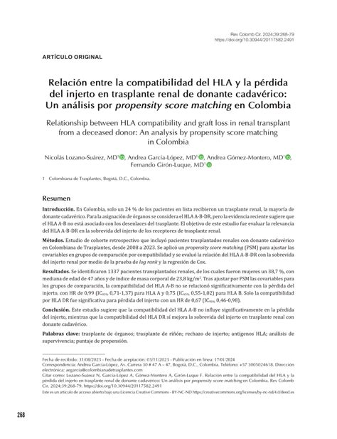 Pdf Relaci N Entre La Compatibilidad Del Hla Y La P Rdida Del Injerto