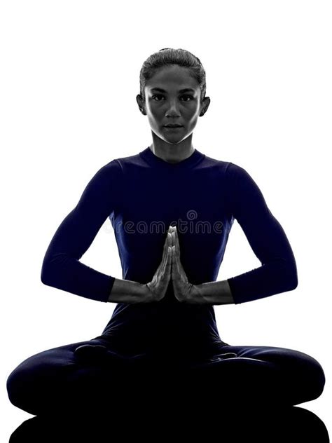 Woman Exercising Padmasana Lotus Pose Yoga Silhouette Stock Image