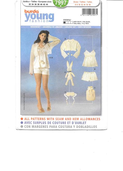 Lingerie Set Burda Sewing Pattern Size Etsy