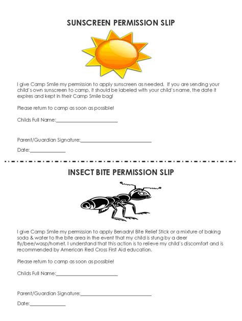 Fillable Online Sunscreen Policy And Permission Form Fax Email Print