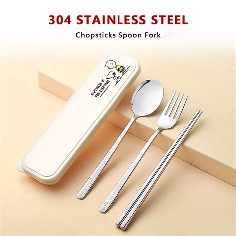 Mq Snoopy Stainless Steel Chopsticks Spoon Fork Student Tableware