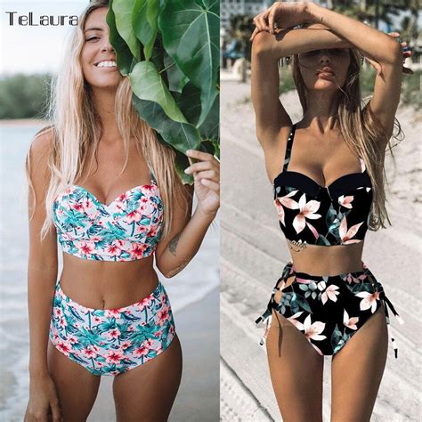 Traje de baño Sexy con estampado Floral de cintura alta 2020 Bikini