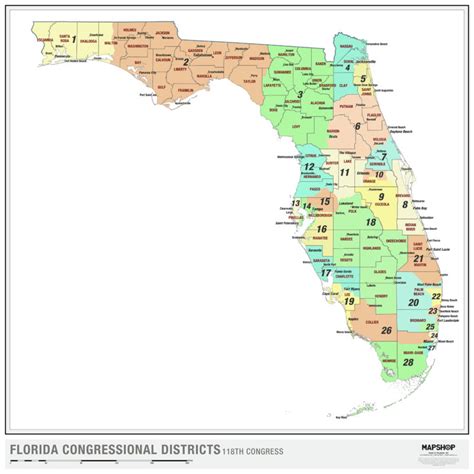 Florida 2022 Congressional Districts Wall Map by MapShop - The Map Shop