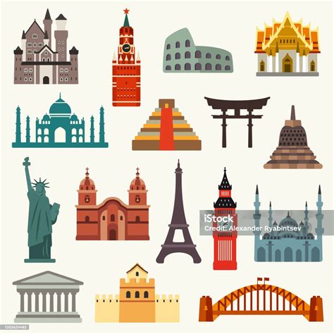 World Travel Landmarks Vector Illustration Set Stock Illustration