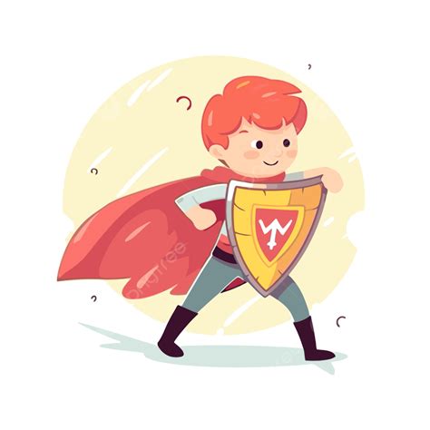 Valentía Clipart Niño Disfrazado De Superhéroe Corriendo Con Un Escudo